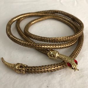 VTG Gold Mesh Snake Belt with Red Rhinestone Eyes